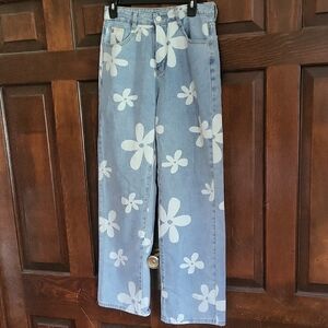 Shein Flower Power Patterned Blue Jeans